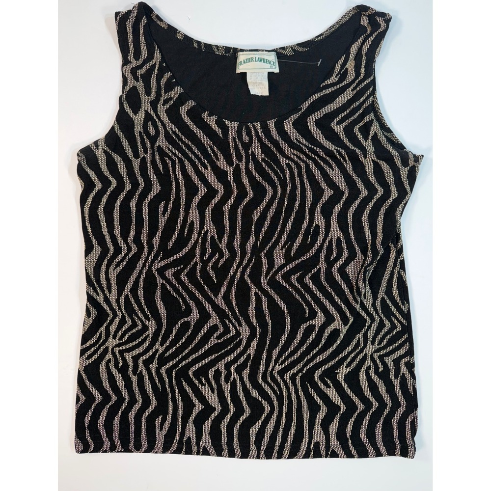Frazier Lawrence Vintage Zebra Print Tank Top Gold Metallic Black Shell Large